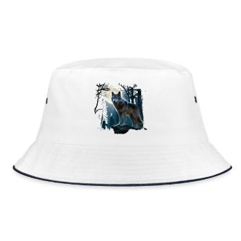 Mondwolf im nächtlichen Wald - Bucket Hat - Weiß/Navy - Vorne