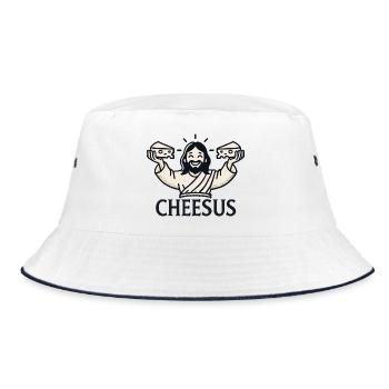 Cheesus Jesus Christian Lustig Käse Liebhaber Glaube - Bucket Hat - Weiß/Navy - Vorne