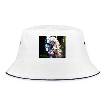 Whigt Wolf and Mytologie Girl - Bucket Hat - white/navy - Front