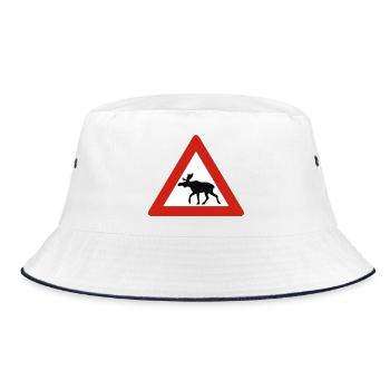 Norwegen - Achtung Elch - Warnschild - Bucket Hat - Weiß/Navy - Vorne