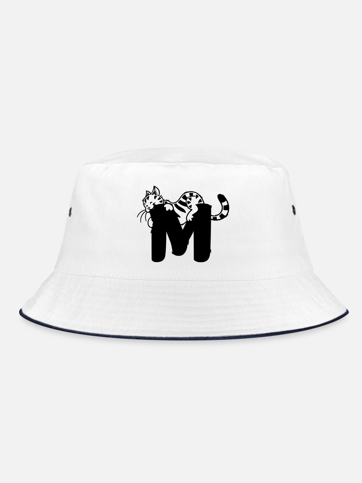 Cat Letter M - Bucket Hat - white/navy - Front