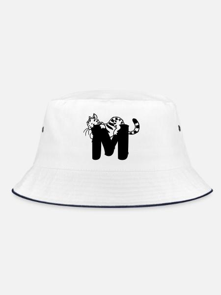 Cat Letter M - Bucket Hat - white/navy - Front
