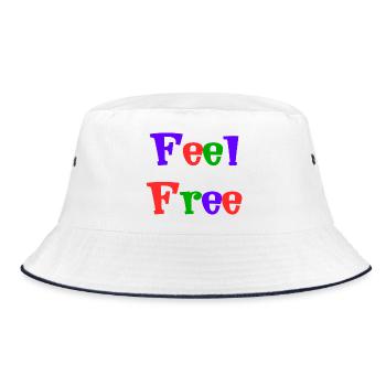 FREE. FREE. HAPPY. FREE. FREEDOM. WELFARE. ZEN. - Bucket Hat - white/navy - Front