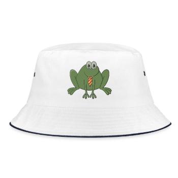 Frosch mit Krawatte - Bucket Hat - Weiß/Navy - Vorne