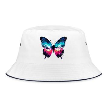 Schmetterling - Bucket Hat - Weiß/Navy - Vorne