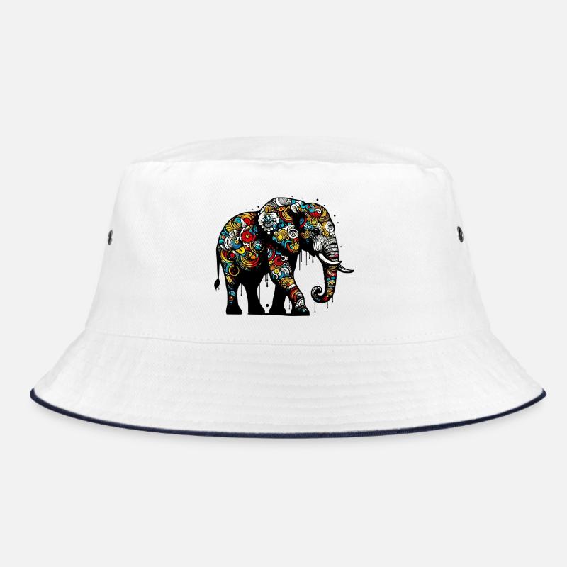 Elefant - Bucket Hat - Weiß/Navy