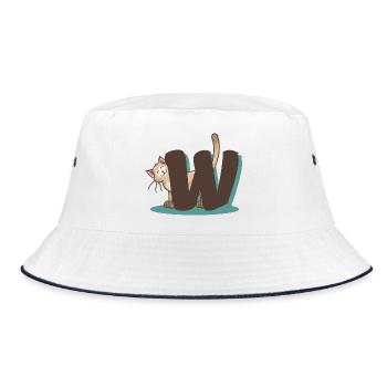 Katze Buchstabe W - Bucket Hat - Weiß/Navy - Vorne