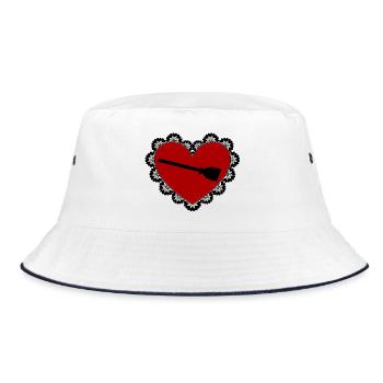 Heart broom elegant with lace trim - Bucket Hat - white/navy - Front