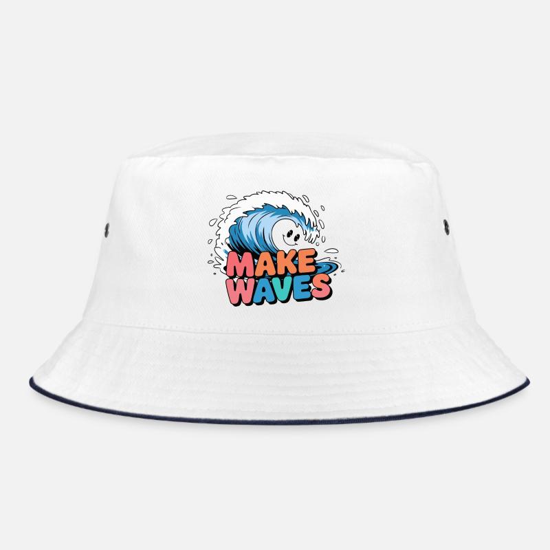 Lebendige Surfwelle mit Make Waves-Text Bucket Hat