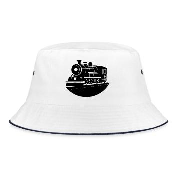 Lokomotive Grafik - Bucket Hat - Weiß/Navy - Vorne