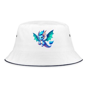 Drache - Bucket Hat - Weiß/Navy - Vorne