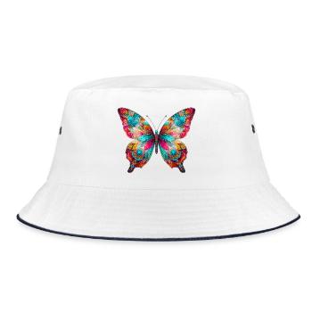 Schmetterling - Bucket Hat - Weiß/Navy - Vorne