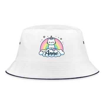 Anne Surname First name Unicorn Cat - Bucket Hat - white/navy - Front