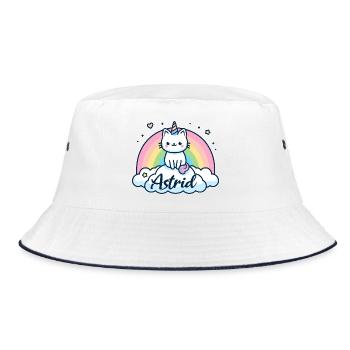 Astrid Name Vorname Einhornkatze - Bucket Hat - Weiß/Navy - Vorne