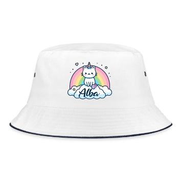Alba Name Vorname Einhornkatze - Bucket Hat - Weiß/Navy - Vorne