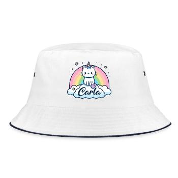 Carla Surname First name Unicorn Cat - Bucket Hat - white/navy - Front