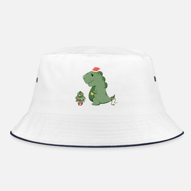 Cute dinosaur decorating his Christmas tree - Bucket Hat - white/navy