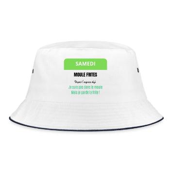 Samstag - Muscheln und Pommes frites - Bucket Hat - Weiß/Navy - Vorne