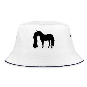 Frau mit Pferd - Bucket Hat - Weiß/Navy - Vorne