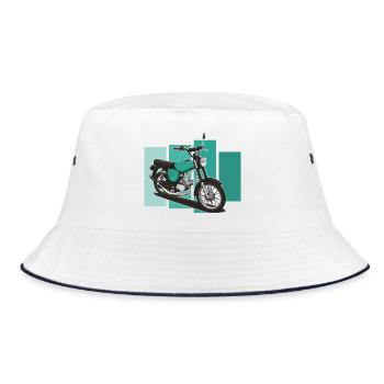 S51 (turquoise) // Illustration - Bucket Hat - white/navy - Front