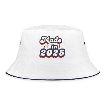 Hergestellt im Jahr 2025 Retro - Bucket Hat - Weiß/Navy - Vorne