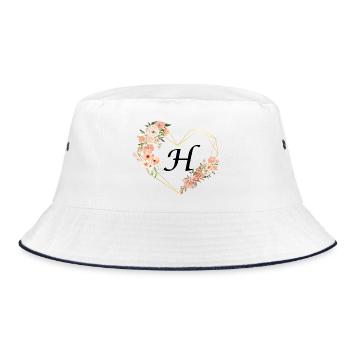 Buchstabe h florales goldenes Herz - Bucket Hat - Weiß/Navy - Vorne