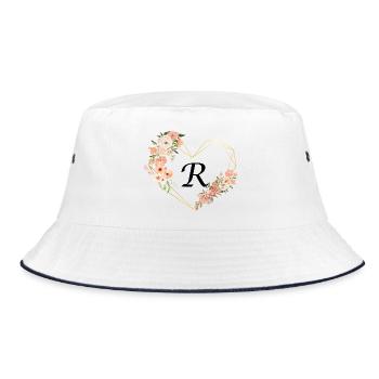 Blumiger goldener Herzbuchstabe - Bucket Hat - Weiß/Navy - Vorne