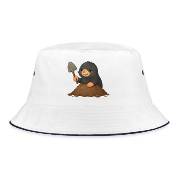 Cute mole with shovel - Bucket Hat - white/navy - Front