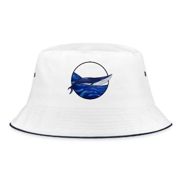 Azure Whale Crest Amid Ocean Waves - Bucket Hat - white/navy - Front