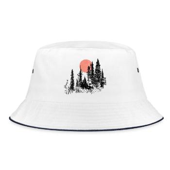 Sunset Forest Silhouette T-Shirt Design - Bucket Hat - white/navy - Front