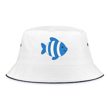 Fisch gestreift - Bucket Hat - Weiß/Navy - Vorne