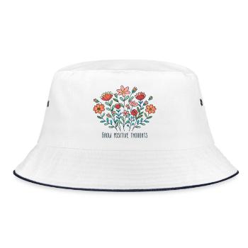 grow positive thoughts Floral happy tshirt - Bucket Hat - white/navy - Front