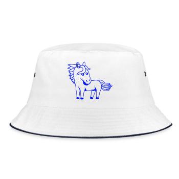 Pferd Süß Pony Fohlen Pferdemädchen Niedlich Comic - Bucket Hat - Weiß/Navy - Vorne