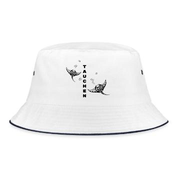 Tauchen – Tribal Manta Rochen Design - Bucket Hat - Weiß/Navy - Vorne