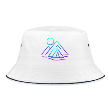 Futuristic mountain and camping landscape - Bucket Hat - white/navy - Front