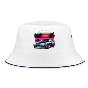 JDM Auto Japanisches Retro-Autorennen Drift-Legende - Bucket Hat - Weiß/Navy - Vorne
