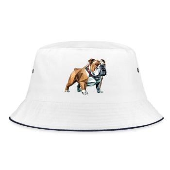 Bulldog - Cooles Low Poly Logo - Bucket Hat - Weiß/Navy - Vorne