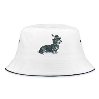 Dackel mit Hut - Bucket Hat - Weiß/Navy - Vorne