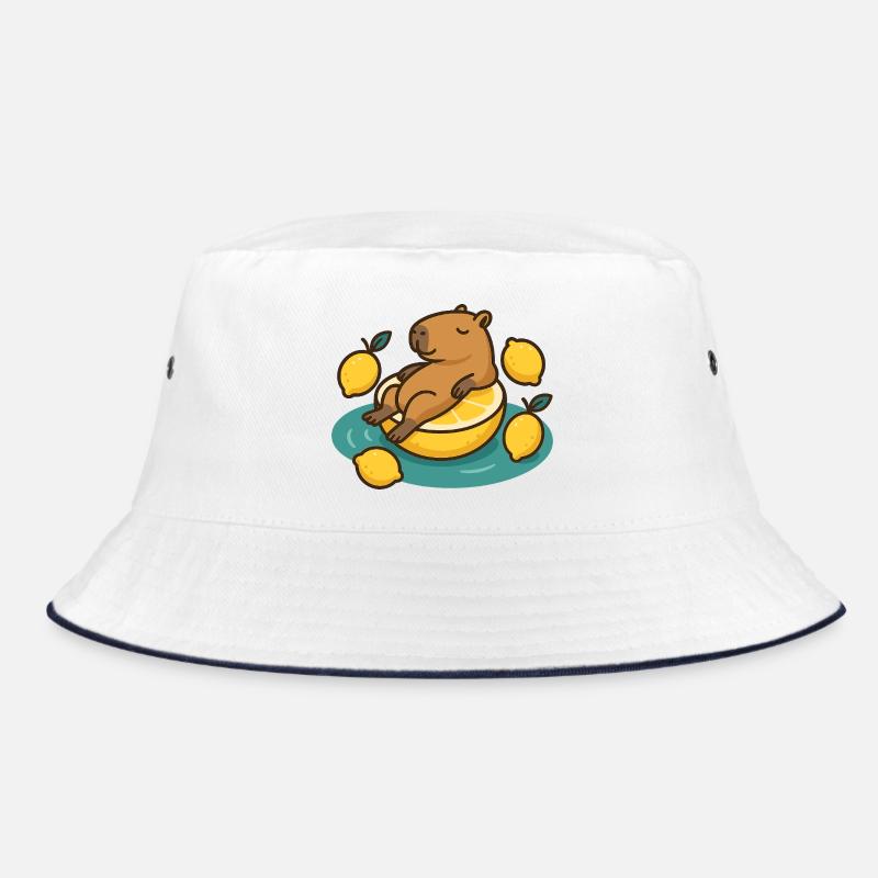 Chilling Capybara on Lemon Cartoon Bucket Hat