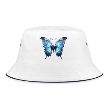 Blauer Schmetterling – Glanzvolles Insekten-Design - Bucket Hat - Weiß/Navy - Vorne