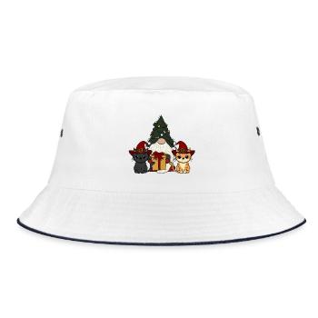 Cat with gnome - Bucket Hat - white/navy - Front