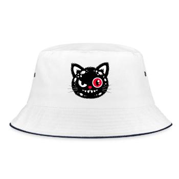 Black cat with red eye - Bucket Hat - white/navy - Front
