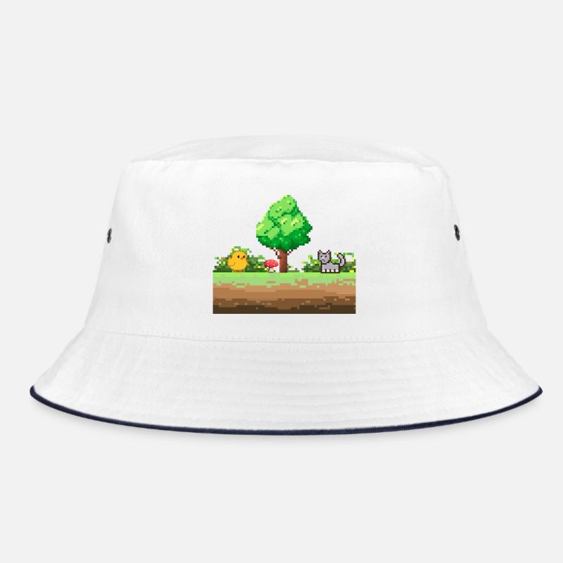 Pixelgarten Abenteuer - Bucket Hat - Weiß/Navy