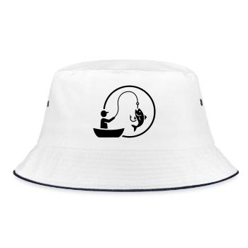 Angler im Boot Logo Minimalistisch - Bucket Hat - Weiß/Navy - Vorne