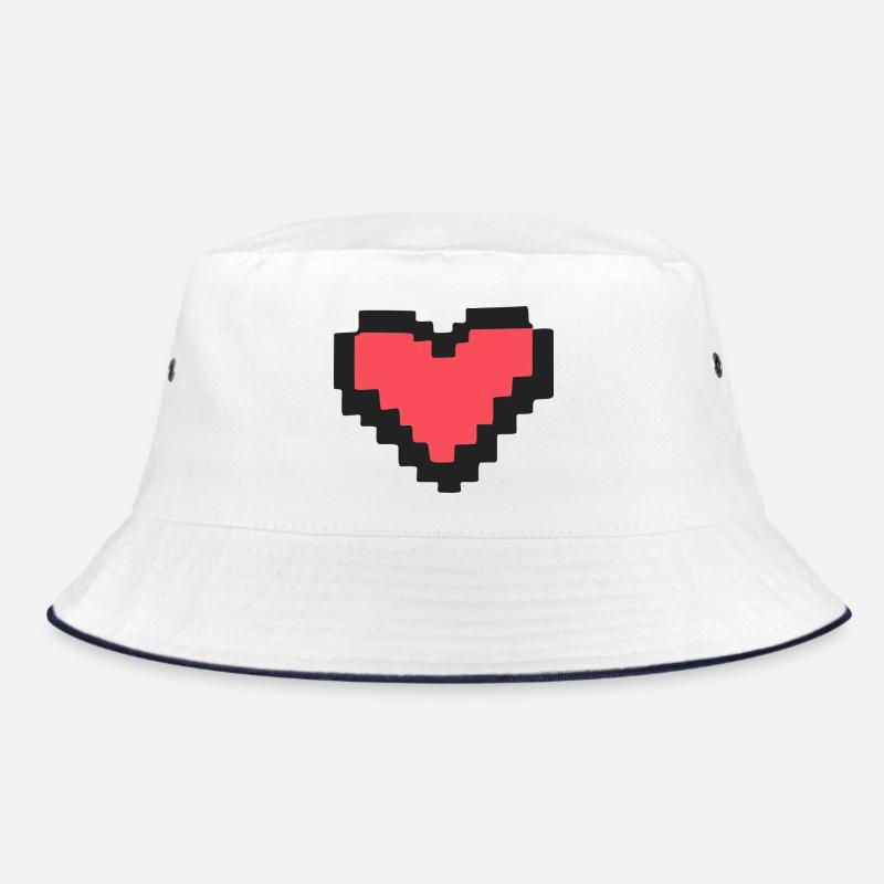 Pixel Art Heart Red 8-Bit Retro Love Bucket Hat