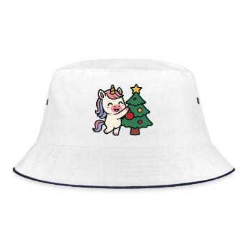 Niedlicher Einhorn-Weihnachtsbaum - Bucket Hat - Weiß/Navy - Vorne