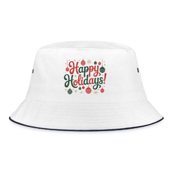 Happy Holidays Ornaments Script - Bucket Hat - white/navy - Front