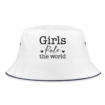 Girls Rule The World SVG – Girlpower Design - Bucket Hat - Weiß/Navy - Vorne