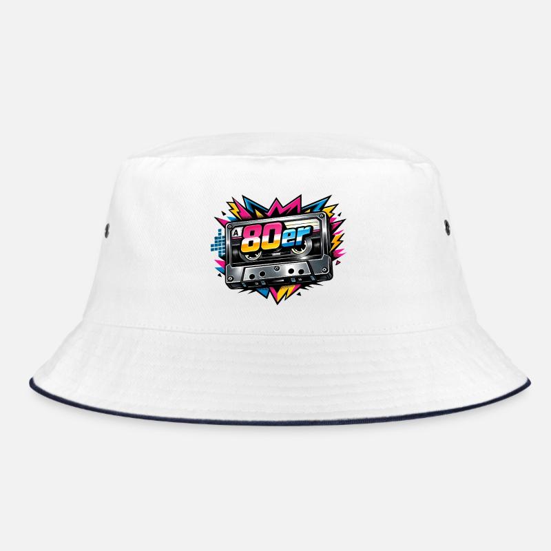 80s Retro Cassette Neon - Bucket Hat - white/navy
