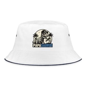 Papasaurus – Cooler T-Rex Vater Design - Bucket Hat - Weiß/Navy - Vorne